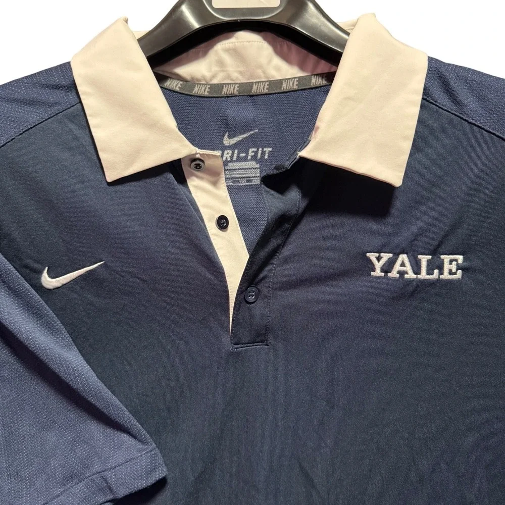 Nike Yale Elite Coaches Polo Shirt Mens‎ Adult Size 2XL Navy Blue White Collar